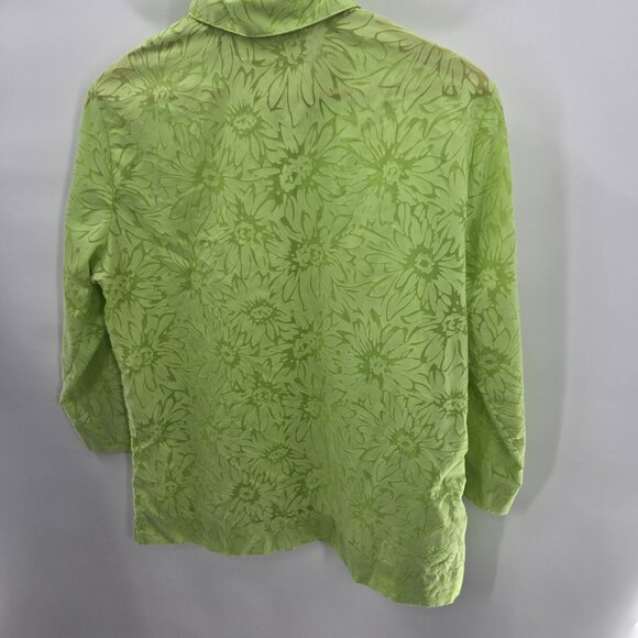 Sag Harbor Lime Green Floral Button Up Sheer Cotton/Poly Blend Medium - Picture 3 of 11